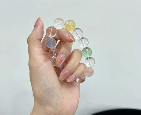 Natural Duobao Crystal Bracelet Aquamarine Dopamine Color Crystal Beaded Clear White Crystal Amethyst Bracelet