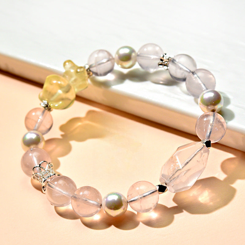 Natural powder crystal bracelet, citrine bear bracelet, fashionable women's love gift.