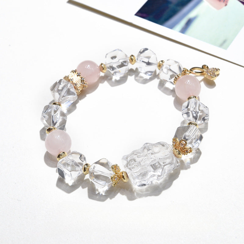 Natural white crystal fox faceted bracelet.