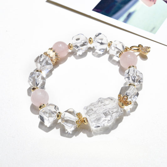 Natural white crystal fox faceted bracelet.
