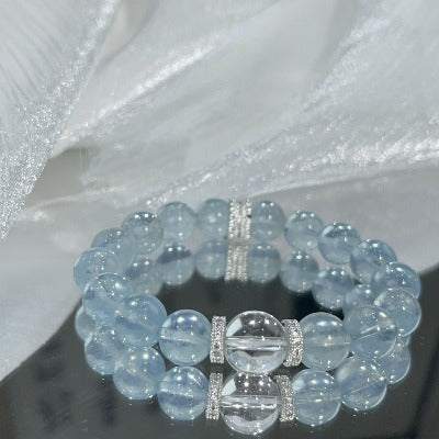 Natural aquamarine crystal bracelet, simple and high-end crystal bracelet, sweet and fresh girls' jewelry.