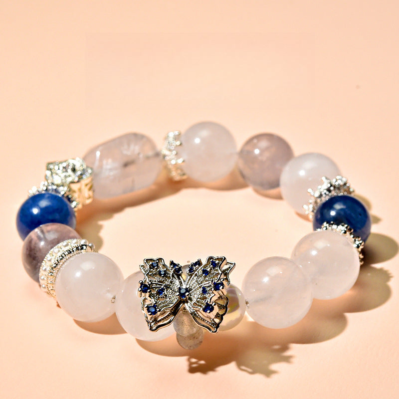 White Ghost Crystal Bracelet Micro-inlaid Butterfly Moonstone Running Ring Fashion Design Women's Bracelet