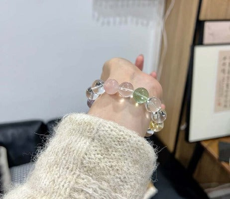 Natural Duobao Crystal Bracelet Aquamarine Dopamine Color Crystal Beaded Clear White Crystal Amethyst Bracelet