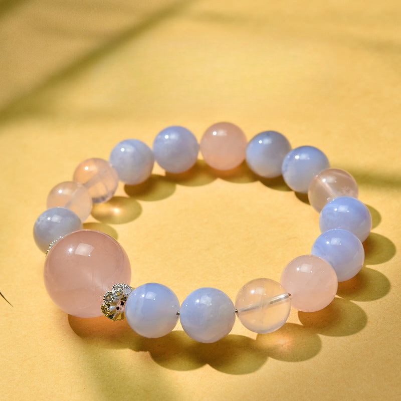 Natural pink crystal bracelet DIY handmade round bead natural blue agate crystal bracelet.
