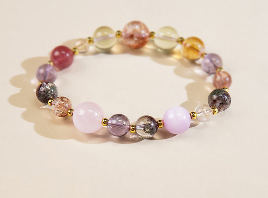 Natural black gold super seven crystal grand slam bracelet, female rough stone genuine light luxury high-end sense amethyst multi-treasure bracelet.