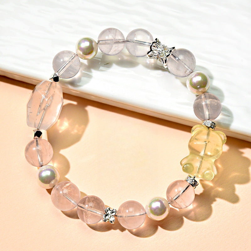 Natural powder crystal bracelet, citrine bear bracelet, fashionable women's love gift.