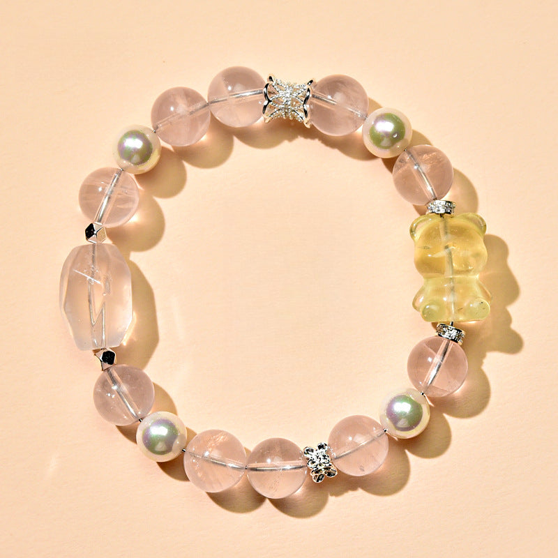 Natural powder crystal bracelet, citrine bear bracelet, fashionable women's love gift.