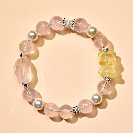 Natural powder crystal bracelet, citrine bear bracelet, fashionable women's love gift.