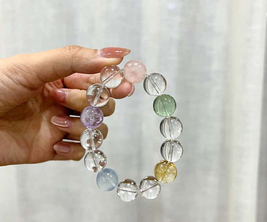 Natural Duobao Crystal Bracelet Aquamarine Dopamine Color Crystal Beaded Clear White Crystal Amethyst Bracelet