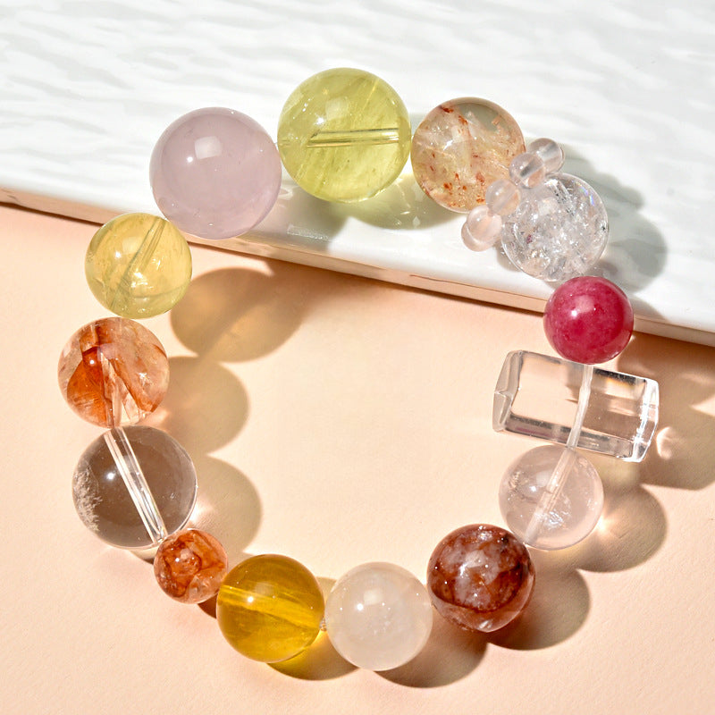 Duobao Lucky Transshipment Natural Citrine Pink Crystal Bracelet Crystal Pillar Original Design Women's Fashion Bracelet