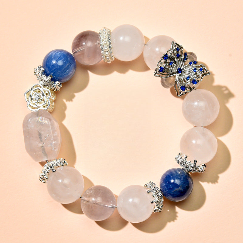 White Ghost Crystal Bracelet Micro-inlaid Butterfly Moonstone Running Ring Fashion Design Women's Bracelet