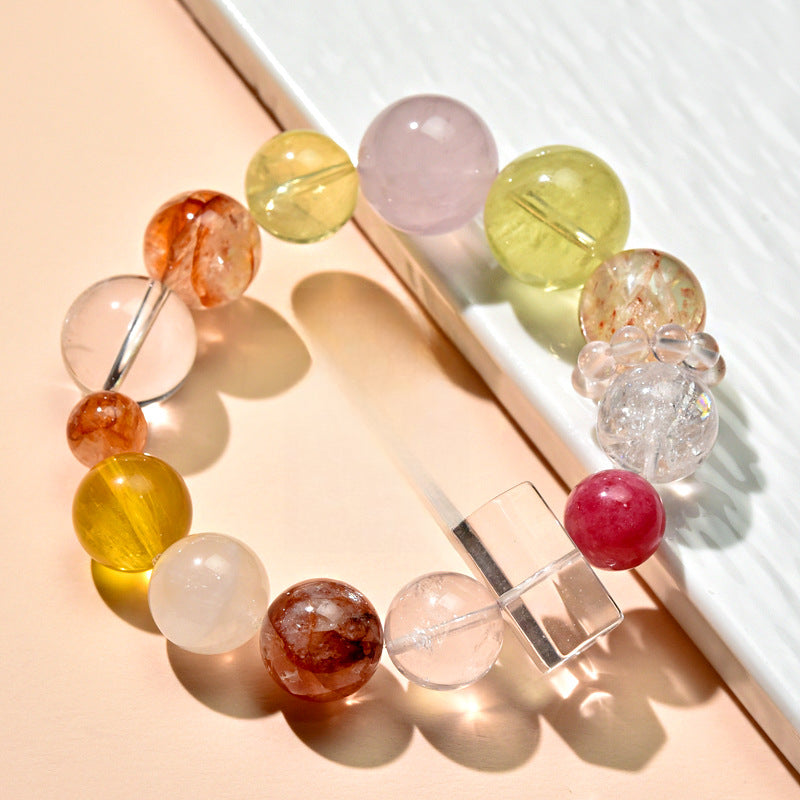 Duobao Lucky Transshipment Natural Citrine Pink Crystal Bracelet Crystal Pillar Original Design Women's Fashion Bracelet